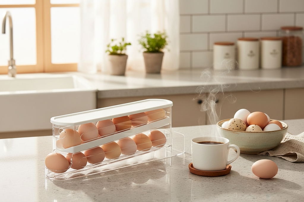 Egg holder sul piano cucina al mattino
