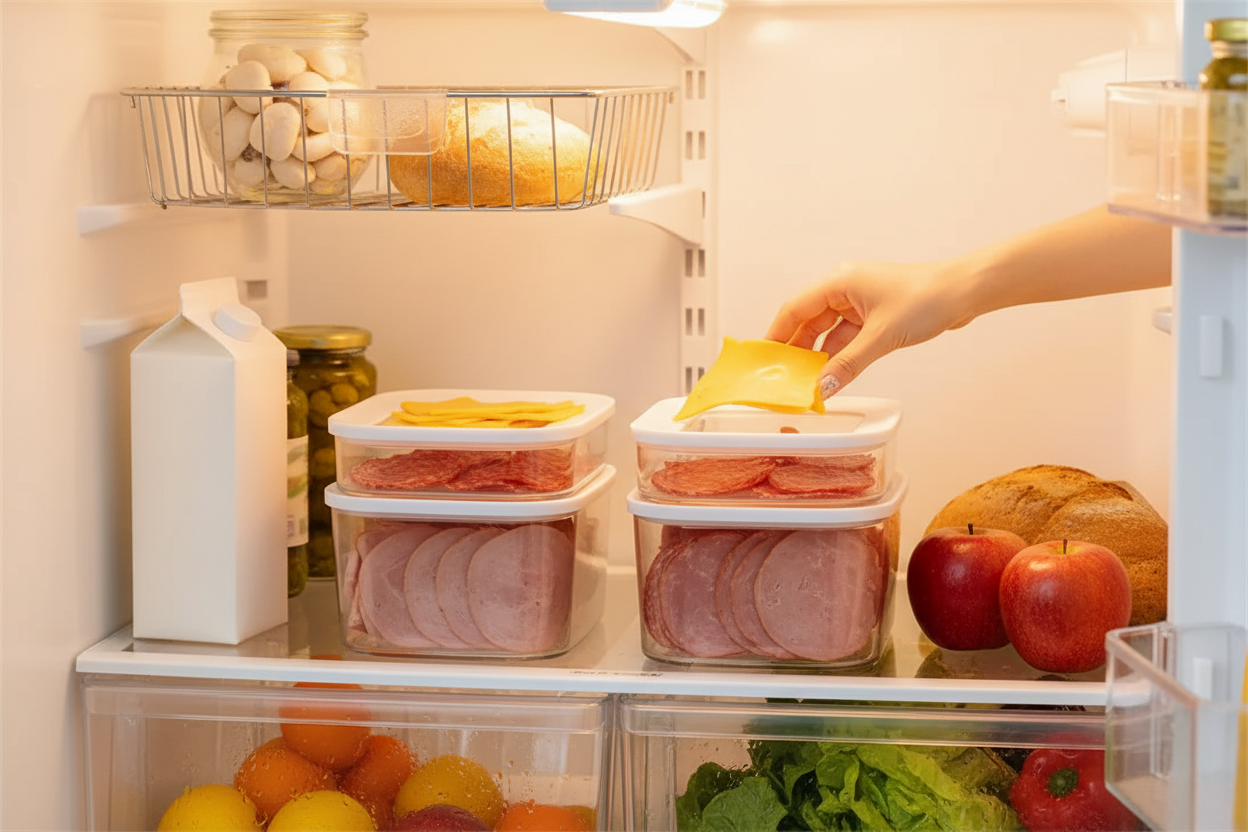 Contenitori impilati nel frigo