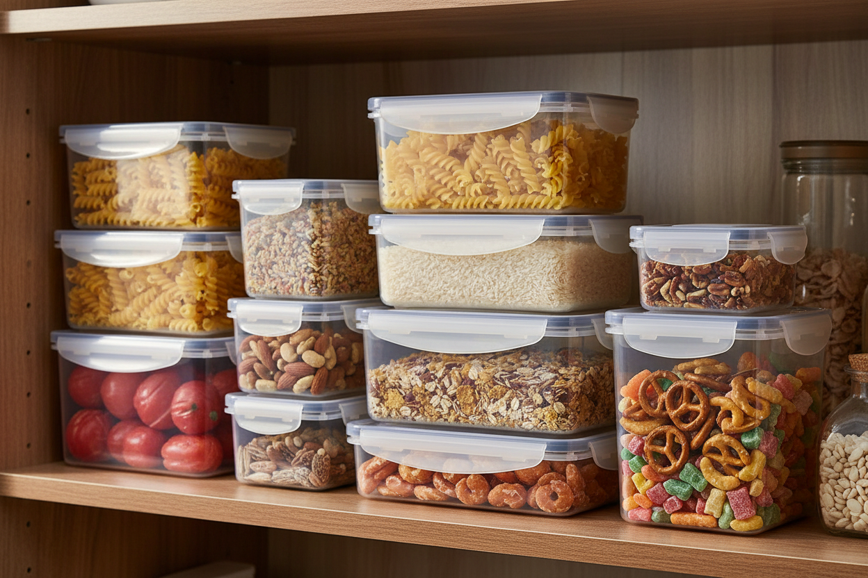 Dispensa organizzata con contenitori airtight